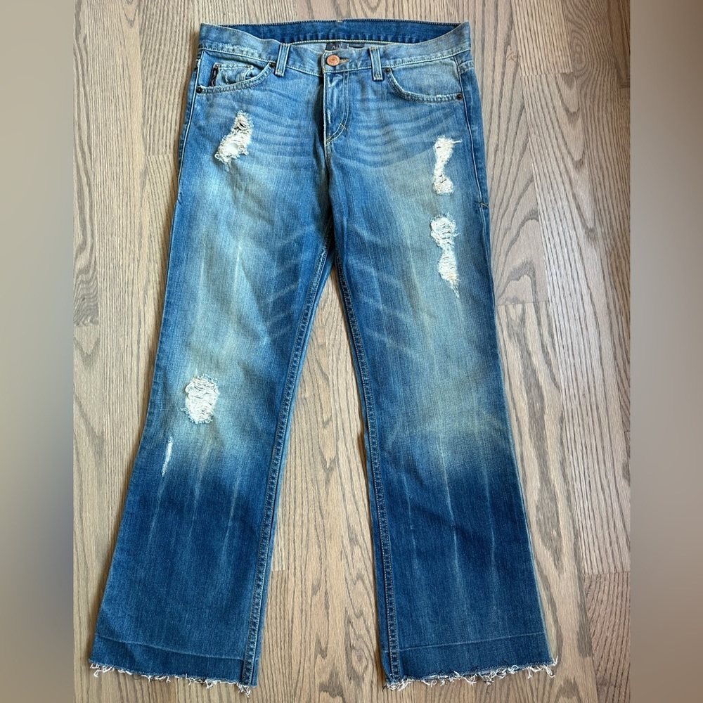 Armani Exchange Y2K Low Rise Vintage Wash Distressed Straight Leg Jeans